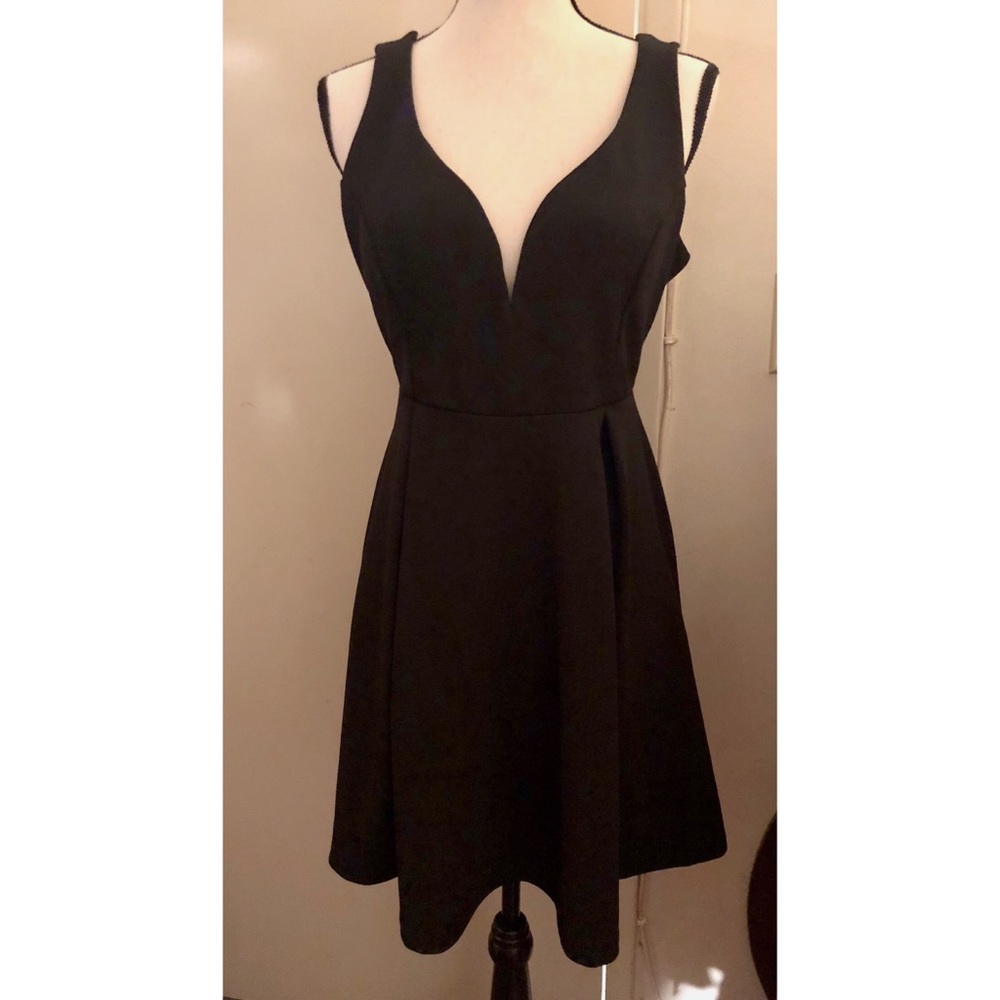 V-Neck Flared Black Dress